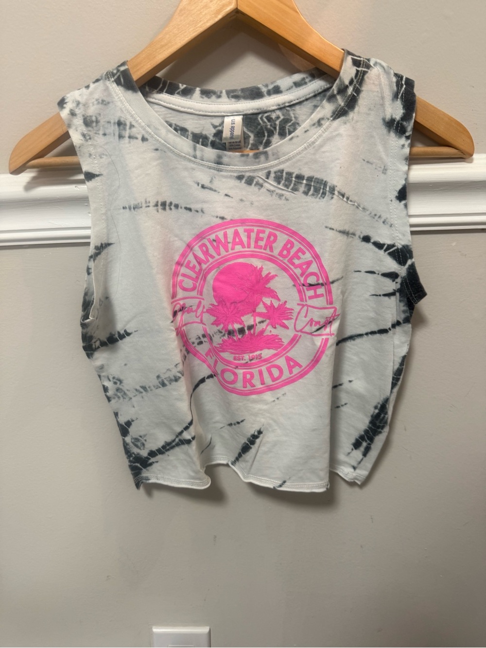 Tie-Dye Crop Tank with Pink Clearwater Beach Florida Logo
